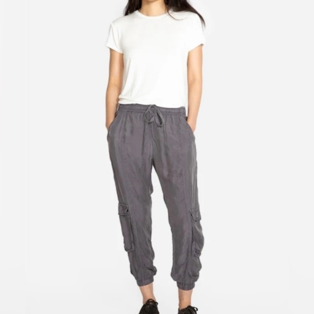 Johnny Was Ramble Pull-On Cupro‎ Cargo Jogger Pants Grey Size M Coastal Grandma